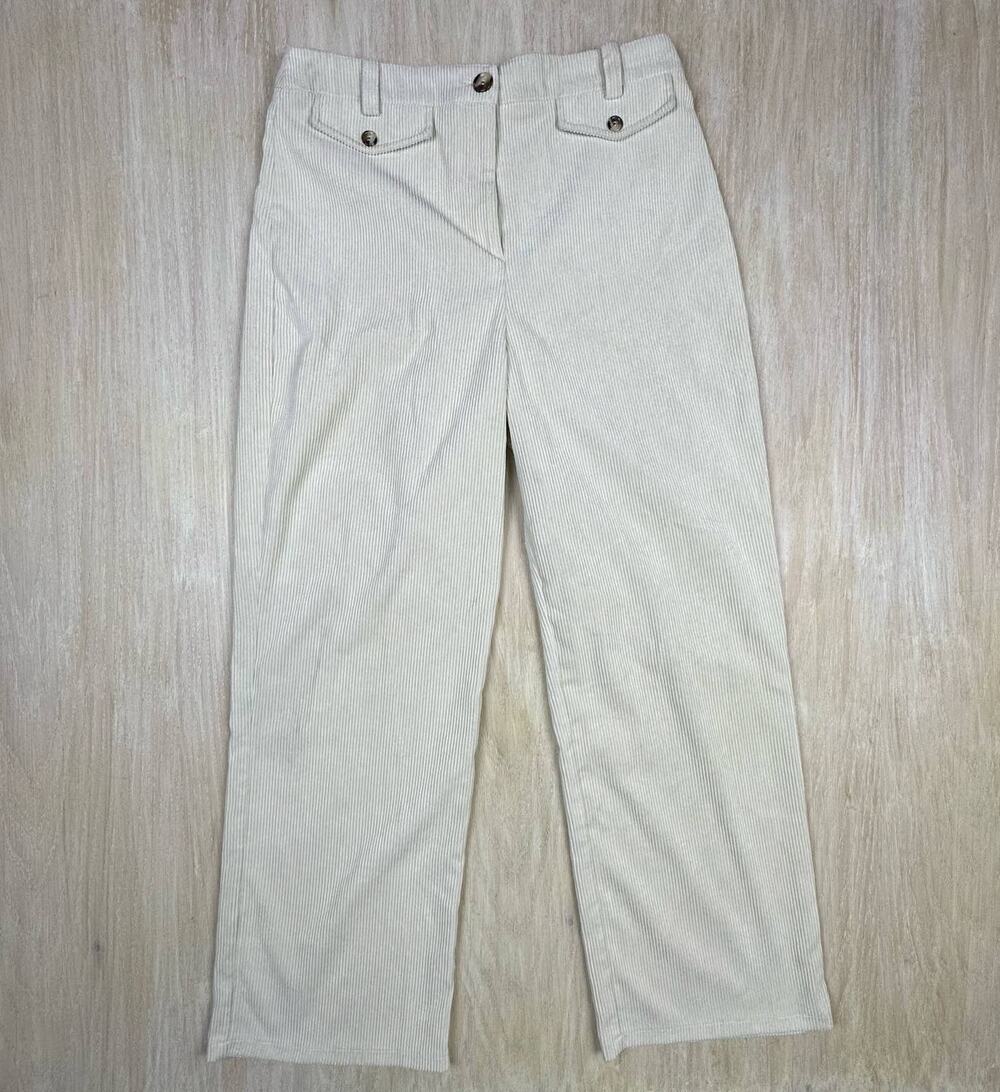 TOPSHOP Cream Corduroy Wide Leg High Rise Retro Chic Women's Trousers Pants 10
